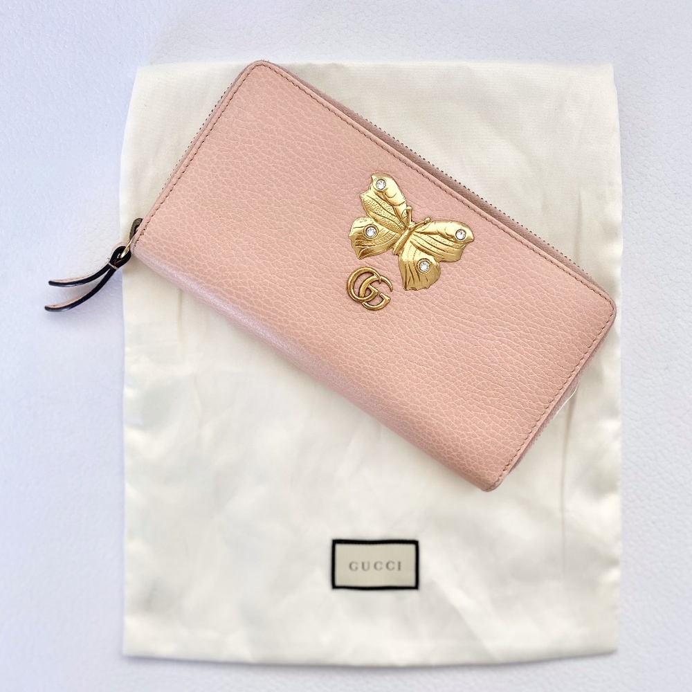 Light Pink Leather with Gold Butterfly Wallet